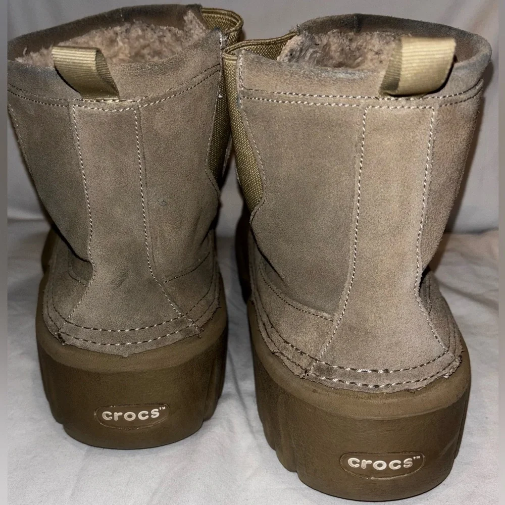 Rare Vintage Crocs Ambler Archival Suede Hybrid Duck Boots Khaki Fleece Lined